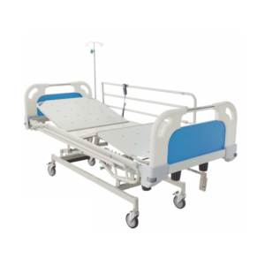 ICU BED ELECTRICAL WITH MANUAL OVERRIDING 3 FUNCTIONS WITH COLLAPSIBLE SIDE RAILING C-1104